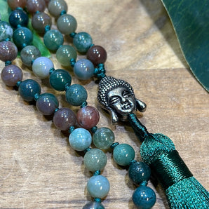 Indian Agate Mala Bead Necklace
