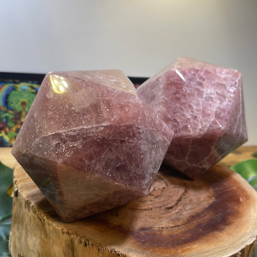 Strawberry Quartz Dodecahedron Carving