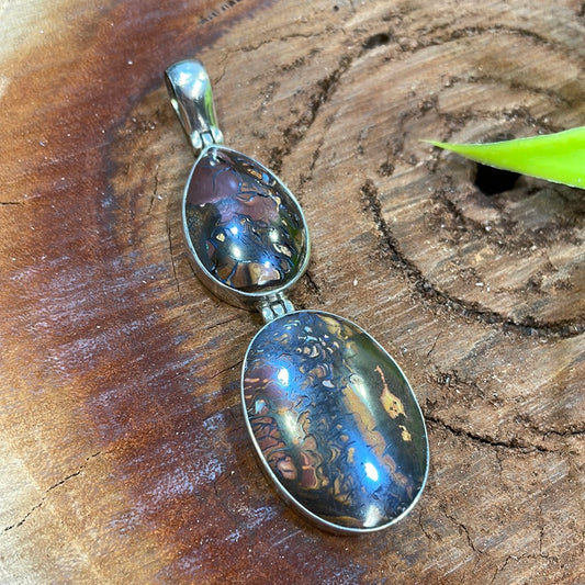 Double Boulder Opal Sterling Silver Pendant
