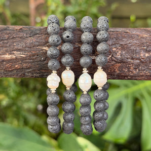 Freshwater Pearl & Lava Stone Bead Bracelet