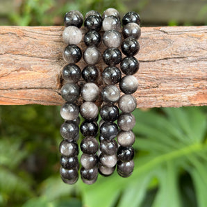 Silver Sheen Obsidian Bead Bracelet