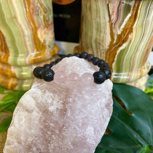 Rose Quartz & Lava Stone Bead Bracelet