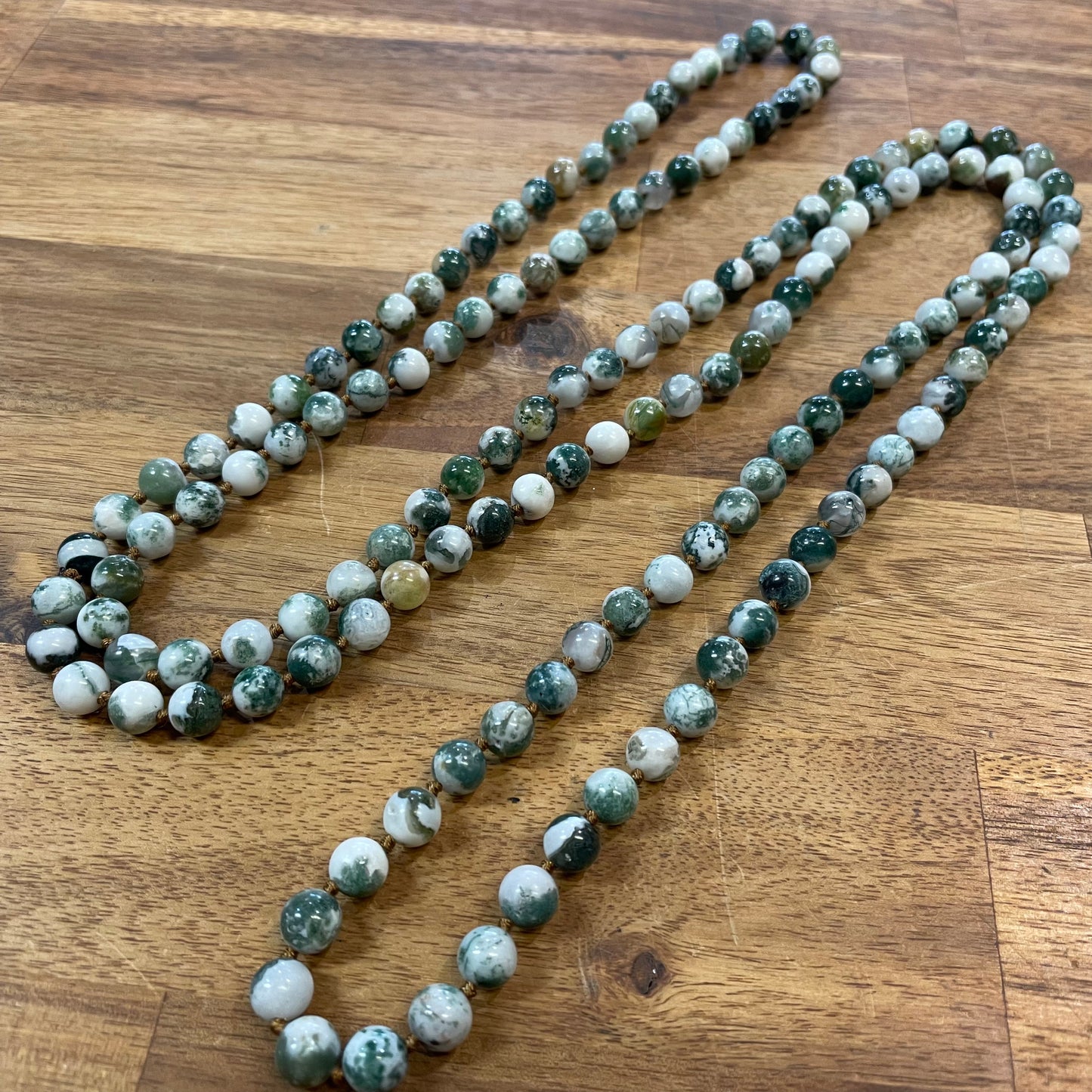 Moss Agate Beaded Double Strand Necklace